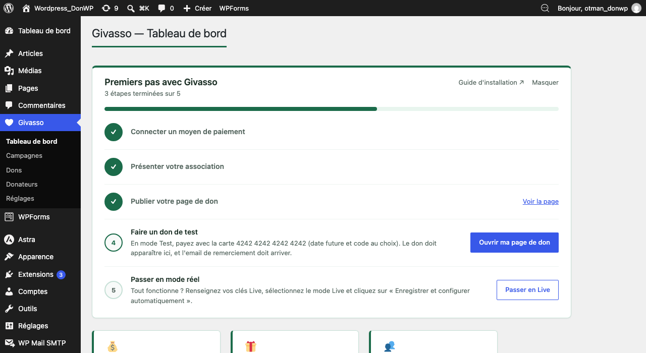 Le guide Premiers pas avec trois étapes cochées